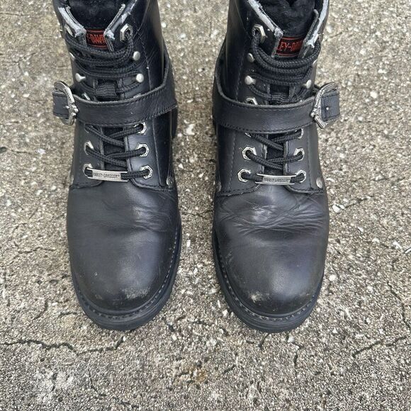 Harley Davidson Faded Glory Leather Moto Boots Womens 9 Lace Up Vintage 81024 - Picture 4 of 16